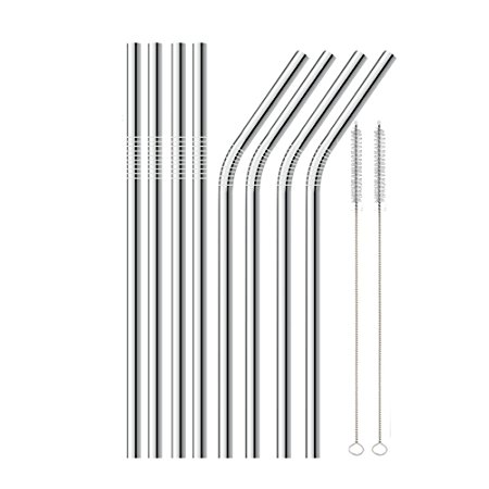 Set of 8 Stainless Steel Straws, Alotpower FDA-Approved Long Drinking Metal Straws For 20oz Stainless Tumblers Rumblers Cold Beverage (4 Straight   4 Bent   2 Brushes)