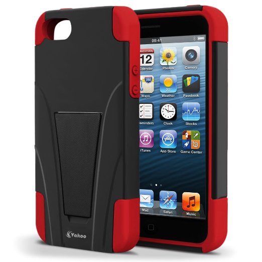 Iphone 5s Case Iphone 5 Case Vakoo Shield Series Dual Layer Defender Shockproof Drop Proof High Impact Hybrid Armor Silicone Rugged Case for Apple Iphone 5 5s with Kickstand Redblack