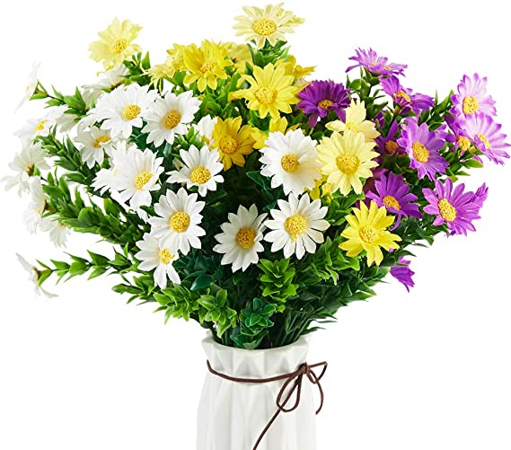 PONKING Daisies Artificial Flowers, 6 Pack Fake Colorful Daisy Plant Bouquet for Home Table Centerpieces Decoration (Multi-Color)