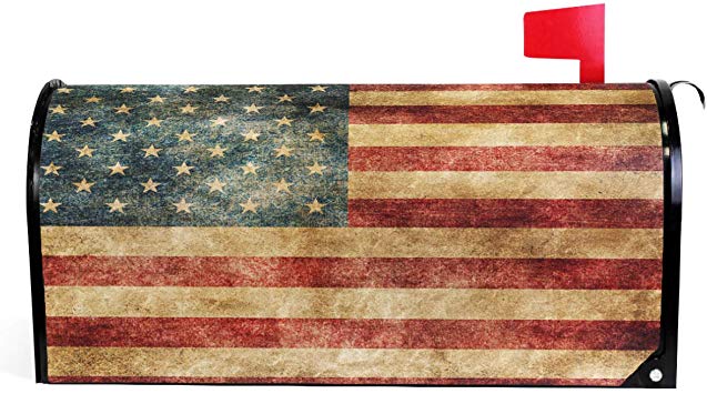 Wamika Vintage American Flag US Stars and Red Stripe Mailbox Covers Large Patriotic American Star Stripe Magnetic Mail Cover Letter Post Box Oversized 25.5" L X 21" W