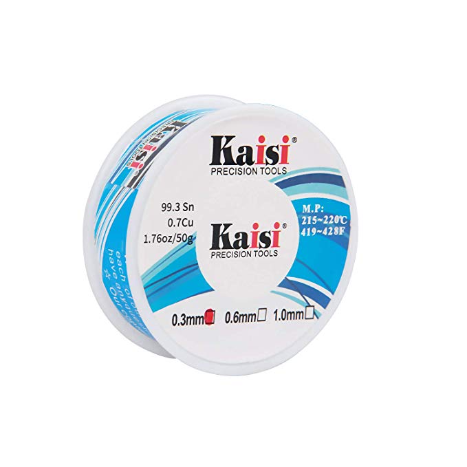 KAISI lead-free solder wire, Sn 99.3% Cu 0.7%, 1.7oz(50g) (0.3mm)