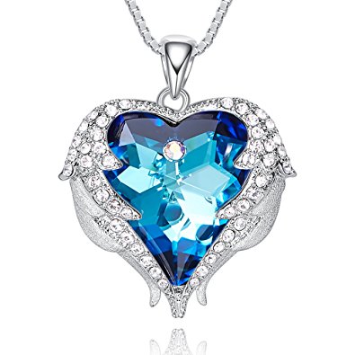 CDE Necklace for Women Swarovski Crystal Angel Wing Heart Pendant Necklaces Fashion Jewelry Gifts for Women