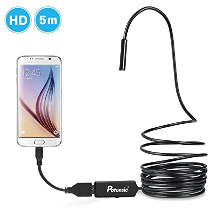 Potensic USB Borescope Semi-rigid Endoscope Inspection Camera 2.0 Megapixels CMOS HD Waterproof Snake Camera with 6 Adjustable Led Light - 16.4 ft(5 Meter)