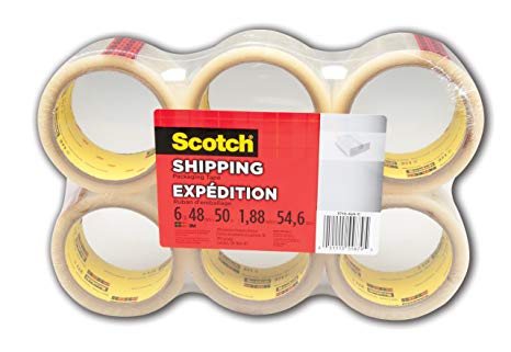 Scotch Shipping Packaging Tape, 48mm x 50m (Per Roll), 6 Rolls, (3710-6PACK)