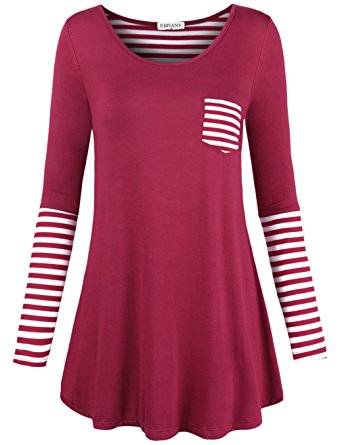 EMVANV Women's Soft Casual Back And Sleeve Stripe A-Line T Shirt Dress Tunic Top