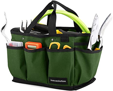 Housolution Gardening Tote Bag, Deluxe Garden Tool Storage Bag and Home Organizer with Pockets, Wear-Resistant & Reusable, 12 Inch, Dark Green