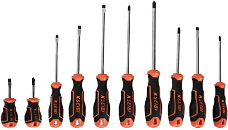 KSEIBI Screwdriver Set Magnetic Tip Screw Driver Kit, Phillips, Flat Head, Screwdrivers Tool Sets, 10-Piece (153643)