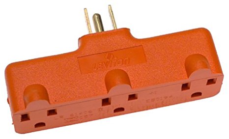 Leviton 699-OR Heavy Duty Triple Outlet Adapter, 15-Amp, 125-Volt, Orange