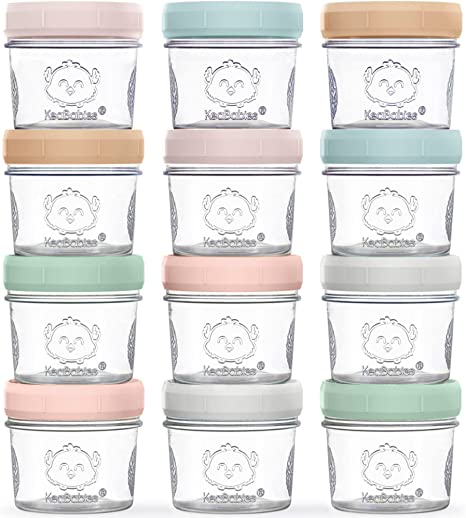 KeaBabies 12-Pack Glass Baby Food Containers - 4 oz Leak-Proof, Microwavable, Glass Baby Food Jars - Baby Food Storage Containers - Baby Bullet Jars with Lids - Baby Food Containers Freezer Safe (Musk Dusk)