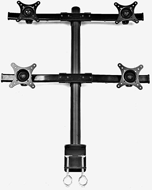 Xtrempro Quad Monitors Desk Adjustable Mount, Tilt ±15°, 360° Rotation for Most 13"-27" Inch LCD, LED for 4 Screens, 22 lbs per Arm Capacity, C-Clamp/Grommet Base - Black (41025)
