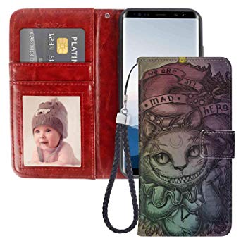 Wallet Case Compatible with Galaxy Note 8 (2017) 6.3 Version Alice in Wonderland Cheshire Cat Rainbow