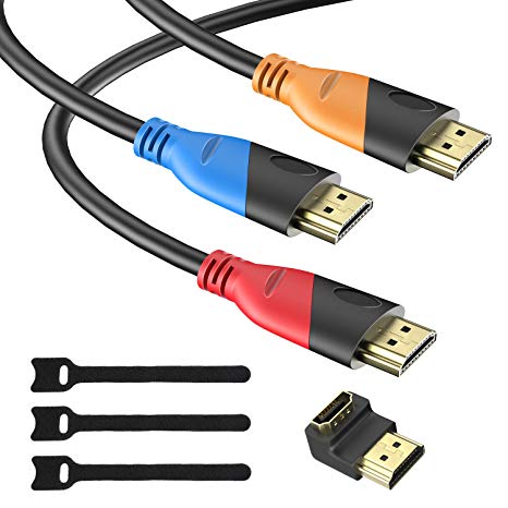 HDMI Cable - 4K High Speed HDMI Color Cord (3 Pack) 6ft Gold Plated Corrosion Resistant Connectors & Velcro Cable Ties, 18Gbps & 4K@60Hz Support Apple TV, HDTV, PS4, Computer, Laptop