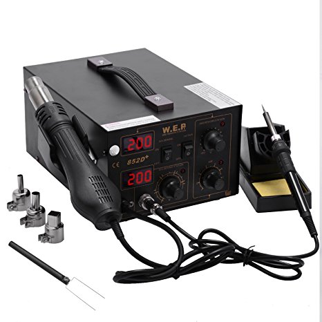 2in1 Soldering Iron Desoldering Station Hot Air Rework Gun 700W LED Display Lead Free with 3 Nozzles
