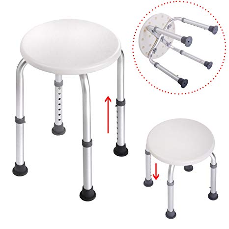 JAXPETY 7 Height Adjustable Stool Bath Bench Lightweight Shower with Non-Slip Seat Round , White