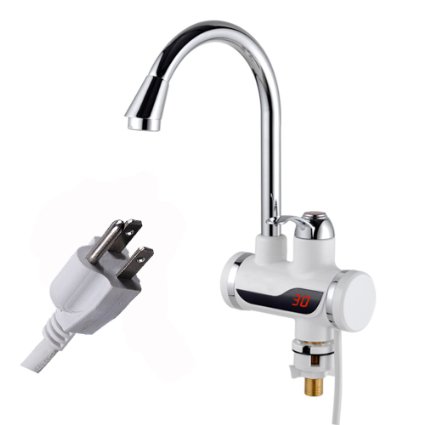 A.B Crew 110V Tankless Electric Hot Water Heater Faucet Kitchen Heating Tap Water Faucet with LED Digital Display(Big Under Inflow)
