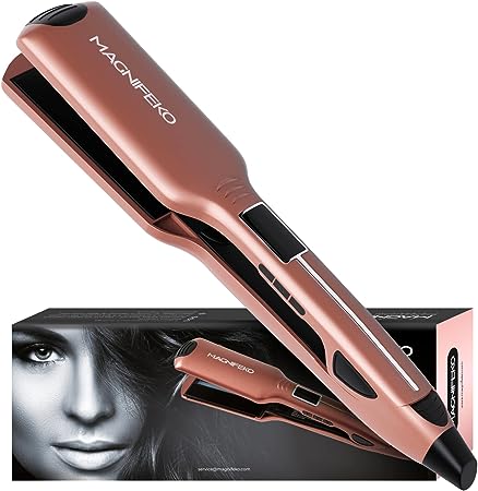 Magnifeko Professional Flat Iron Hair Straightener Wide Plate & Digital Display - Dual Voltage Titanium Hair Straighteners (Rosegold)