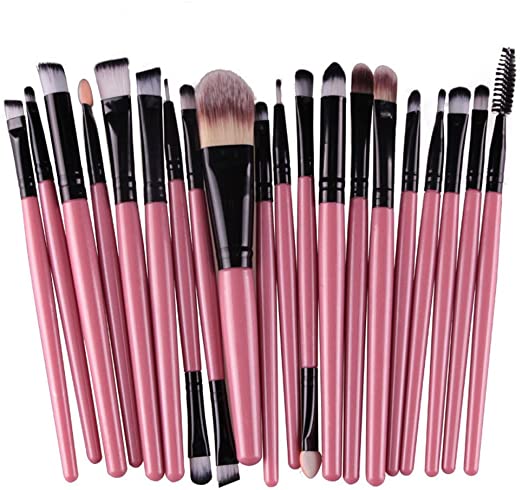 KOLIGHT 20pcs Pro Makeup Set Powder Foundation Eyeshadow Eyeliner Lip Cosmetic Brushes (Black Pink)