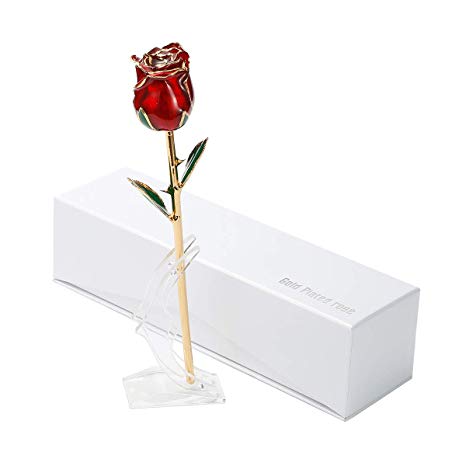 Smiley Gift for Valentine’s Day -24K Gold Dipped Real RoseWith Box&Moon Stand, Forever Gifts for HerAnniversary, Birthday, Valentine’s Day, Thanksgiving Day, Christmas(24K&Red)