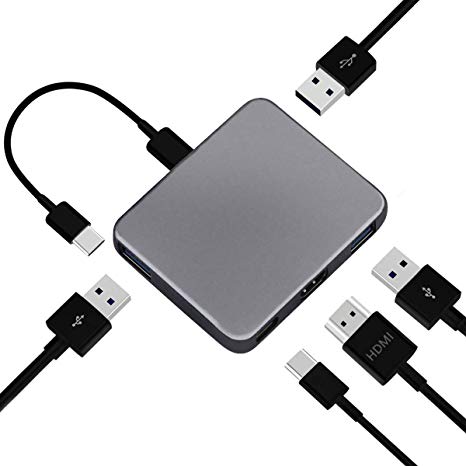 Seesi USB C 3.1 HUB Splitter Connector Portable Type C Dongle Adapter Converter with 5 Optional Output Ports, 3 USB 3.0, 1 USB-C, 1 HDMI Compatible for Chromebook Pixel Type-C Devices