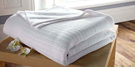 Single 100% Cotton Cellular Blanket In White - Washable at 75c Thermal Disinfection
