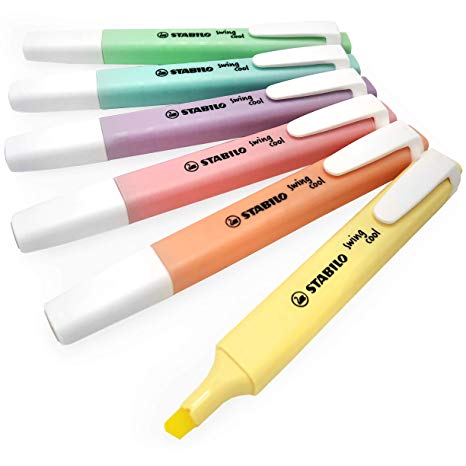 Stabilo Swing Cool Pastel Highlighter Marker Pens - 1-4mm - Pack of 6 Assorted Colours