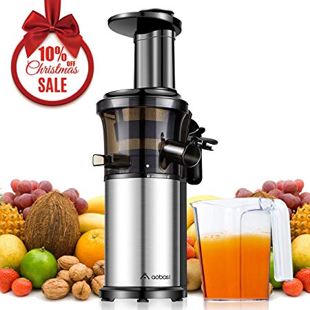 Aobosi Slow Masticating Juicer Extractor Compact Cold Press Juicer Machine with Portable Handle/Quiet Motor/Reverse Function/Juice Jug and Clean Brush for High Nutrient Fruit & Vegetable Juice