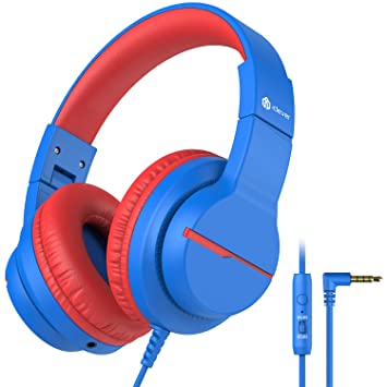 iClever Boys Kids Headphones with Microphone,Over Ear HD Stereo Headphone for Children,85/94dB Volume Limiter,Sharing Function,Foldable On Ear Headsets with Mic for School/iPad/PC/Cellphone/Kindle