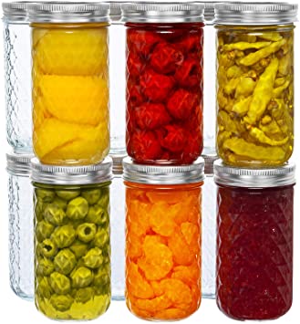 12 Oz Mason Jars Glass Regular Mouth Canning Jars with Airtight Lids & Band, Quilted Crystal Jelly Jars for Jams, Food Storage, Prep, Pickles, Preserves, Overnight Oats, Spices,Salad, Drinking-12 Pack