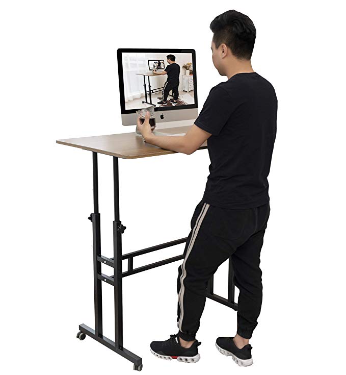 Akway Computer Desk Standing Desk with Wheels 39.4 x 23.6 inches Height Adjustable Desk Sit Stand Desk Rolling Cart, Teak ZLD-GXM-100