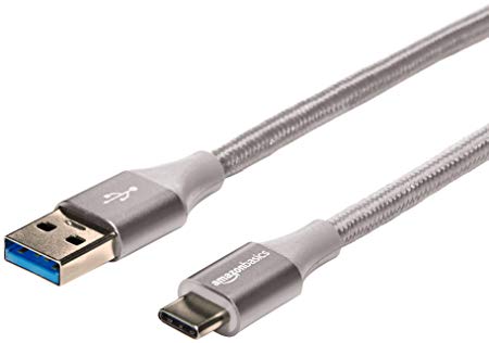 AmazonBasics Double Braided Nylon USB Type-C to Type-A 3.1 Gen 1 Cable | 10 feet, Silver