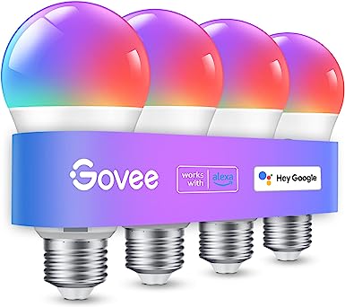 Govee Smart Light Bulbs, WiFi Bluetooth Color Changing Light Bulbs, Music Sync, 54 Dynamic Scenes, 16 Million DIY Colors RGB Light Bulbs, Work with Alexa, Google Assistant & Govee Home App, 4 Pack