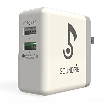 Soundpie 30W Quick Charge 3.0 Dual Port USB Wall Charger QC 3.0 2.4A Portable Fast Charger [Foldable Plug] for Galaxy S8 S7 Plus Nexus 6P Pixel HTC 10 iPhone 7 Plus iPad LG V20
