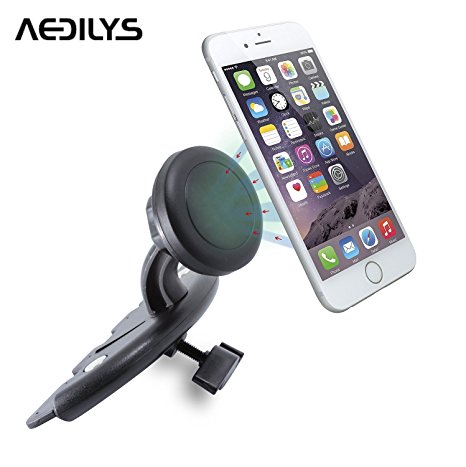 AEDILYS® MagGrip CD Slot Magnetic Universal Car Mount Holder for the Samsung Galaxy S6/S6 Edge/S5, LG G4, Apple iPhone 6/5S/5C/5/4S/4, HTC One M7/M8/M9, Amazon Fire Phone