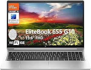 HP EliteBook 655 G10 15.6" FHD Business Laptop Computer, Hexa-Core AMD Ryzen 5 7530U (Beat i7-1355U), 16GB DDR4 RAM, 512GB SSD, WiFi 6E, Bluetooth 5.3, Fingerprint Reader, Windows 11 Pro, Tilsiy