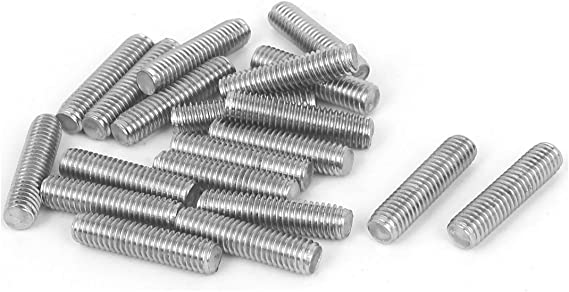 uxcell M6 x 25mm Fully Threaded 304 Stainless Steel Rod Bar Studs Silver Tone 20 Pcs