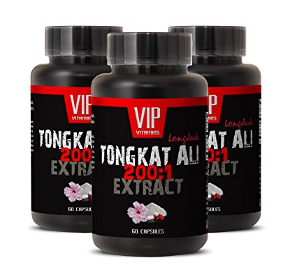 Longjack Tongkat Ali 200:1 Premium Extract - Natural Testosterone Booster (3 Bottles 60 Capsules)