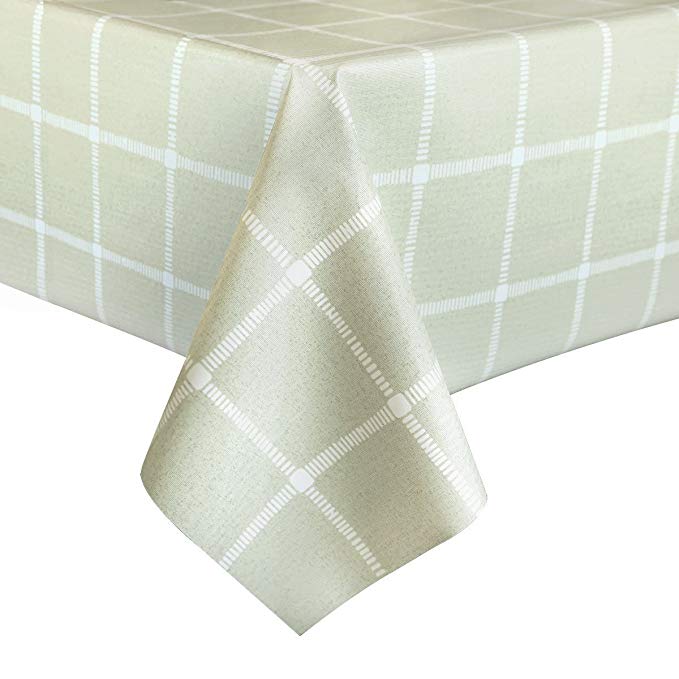 LEEVAN Heavy Weight Vinyl Rectangle Table Cover Wipe Clean PVC Tablecloth Oil-proof/Waterproof Stain-resistant/Mildew-proof - 54 x 72 Inch (Matcha Plaid)