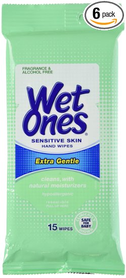 Wet Ones Hand and Face Wipes Sensitive Skin Extra Gentle Travel Packs 15 Each Pack of 6