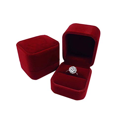 duoduodesign Classic Velvet Engagement Ring Box (Rose Red)