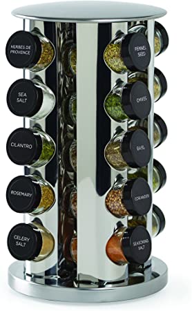 Kamenstein Revolving 20-Jar Countertop Rack Tower Organizer with Free Spice Refills for 5 Years, Silver