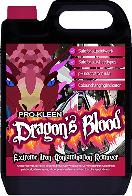 Pro-Kleen Dragon's Blood Extreme Iron Contamination Fallout Remover (5L) Super Concentrated, pH Neutral, Fast Acting Alloy Wheel Rim Cleaner - Safe on All Wheels, Paintwork, Glass and more