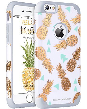 iPhone 6 Plus Case, iPhone 6S Plus Case, BENTOBEN Galaxy Hot Stamp Pineapple Slim Hybrid Shockproof Durable Bumper Back Cover WITHOUT Screen Protector Original Phone's Feel for iPhone 6S plus / 6 Plus (5.5 inch) - White/Gold