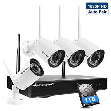［Full 1080P］Wireless Security Cameras System, DEFEWAY 8CH 1080P Surveillance Camera System (1TB Hard Drive) with 4pcs 1080P (2.0 Megapixel) Outdoor WiFi IP Cameras,100ft Night Vision, H.265  NVR