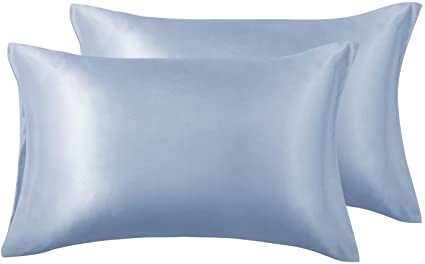 Love's cabin Silk Satin Pillowcase for Hair and Skin (Sky Blue, 20x26 inches) Slip Pillow Cases Standard Size Set of 2 - Satin Cooling Pillow Covers with Envelope Closure