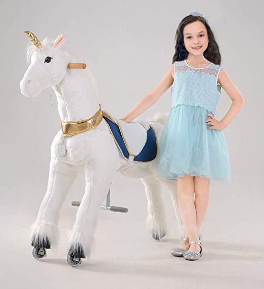 UFREE Large Mechanical Rocking Horse Toy, Ride on Bounce up and Down and Move, 44'' for Children 6 to Adult (Unicorn Golden Horn (Fulfilled by Amazon))