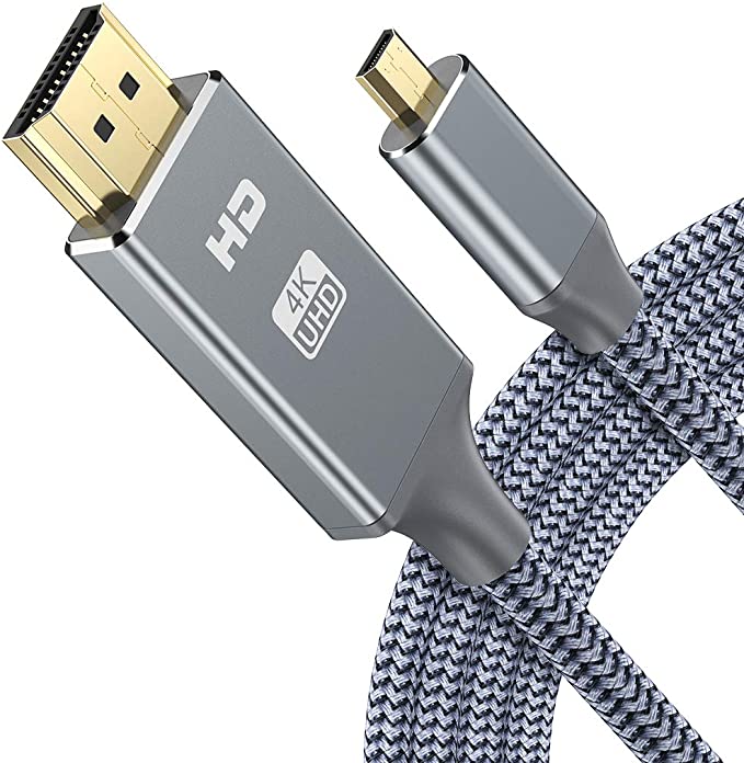 Micro HDMI to HDMI Cable,Snowkids 4K@30Hz Micro Male to HDMI Male 3m Nylon Braided Gold-Plated Micro HDMI to HDMI Lead Compatible for Raspberry Pi 4/Hero 7/6 / 5, A6000 A6300 Camera, Nikon B500