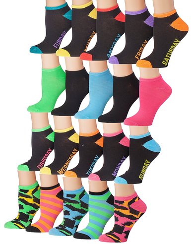 Tipi Toe Women's 20 Pairs Colorful Patterned Low Cut / No Show Socks