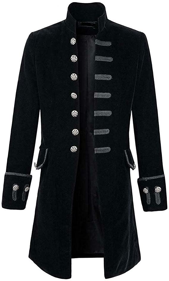 Premium Quality Stylish Mens Black Velvet Goth Steampunk Victorian Frock Coat/USA Sizes