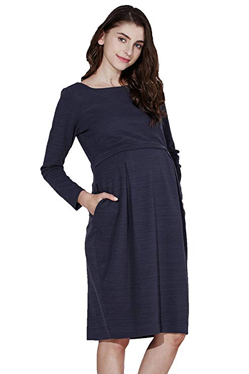 Sweet Mommy Maternity and Nursing Classic Midi Long Sleeve Dress
