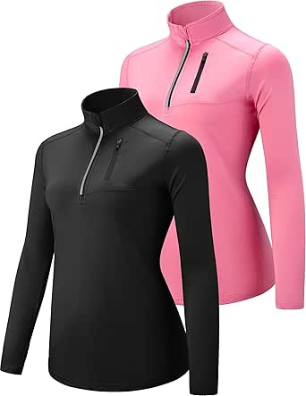 Liberty Imports 3 Pack: Women's Quick Dry Long Sleeve Quarter Zip Pullover Workout Shirts with Thumb Holes and Pocket